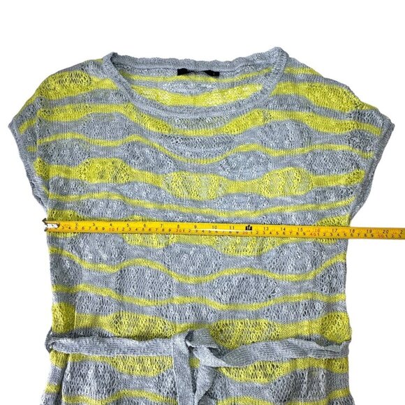 NWOT VERTIGO Sheer Knit Maxi Dress Sz.L Gray Yellow Belted Beach Summer Mesh - Picture 6 of 12